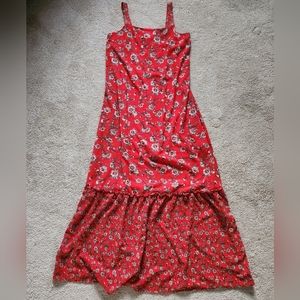 Studio B by Bobeau Boho Red FloralMaxi Dress  Size L